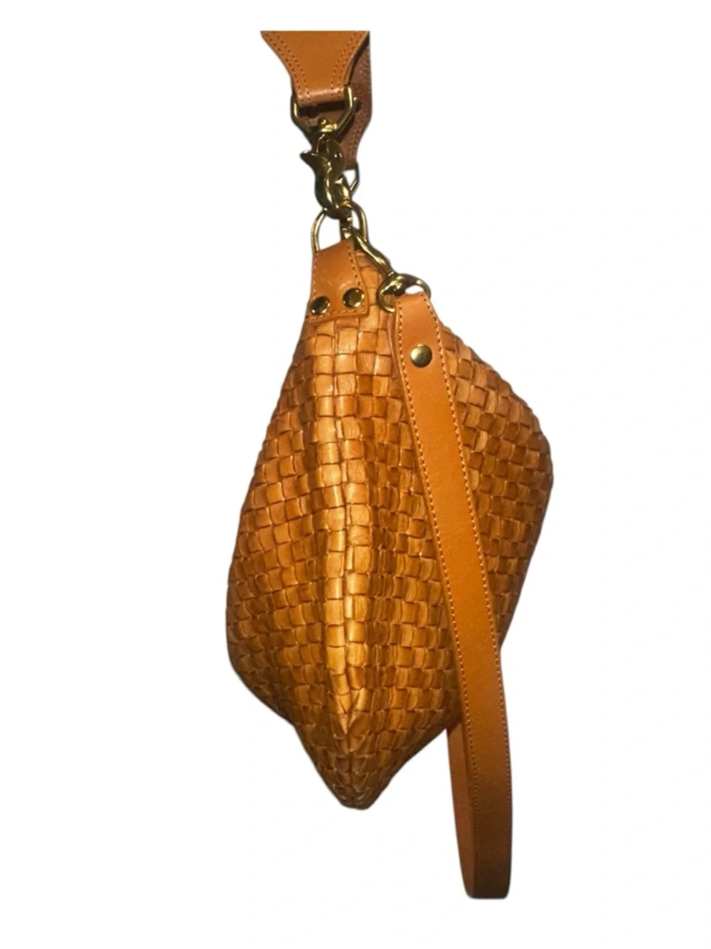 Clare V. Moyen Messenger Woven Leather Zip Top Crescent Shoulder Crossbody Bag - Picture 5 of 9